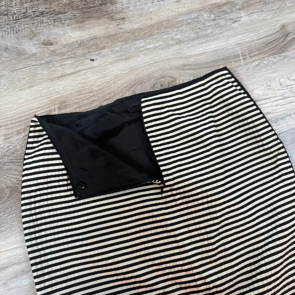 Lafayette 148 Striped Pencil Skirt Black Ivory Career Chic Size 4